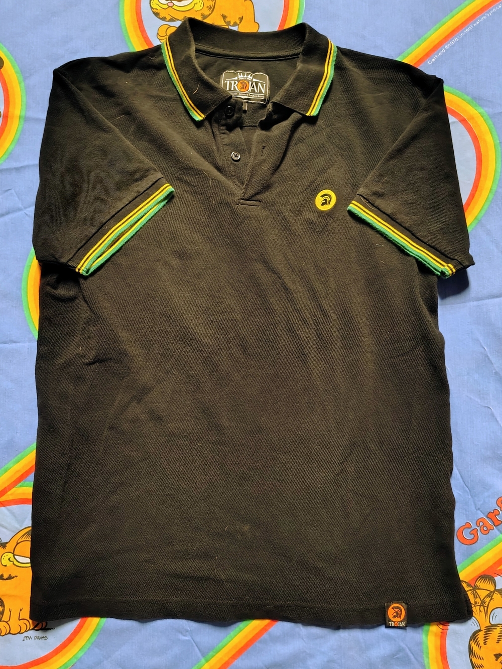 Trojan Records Black Polo Shirt Size L Ska Mod Reggae Trojan Records Trojan Skin
